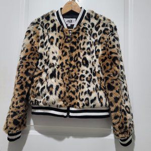 Jack by BB DAKOTA Clever Girl Leopard Print Faux Fur Bomber Jacket SMALL